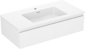 Mexen Rivel meuble de salle de bain 90 cm avec lavabo Otis, 1 tiroir, rainuré, blanc mat - 91A20-09023-1-BF01-W18M01