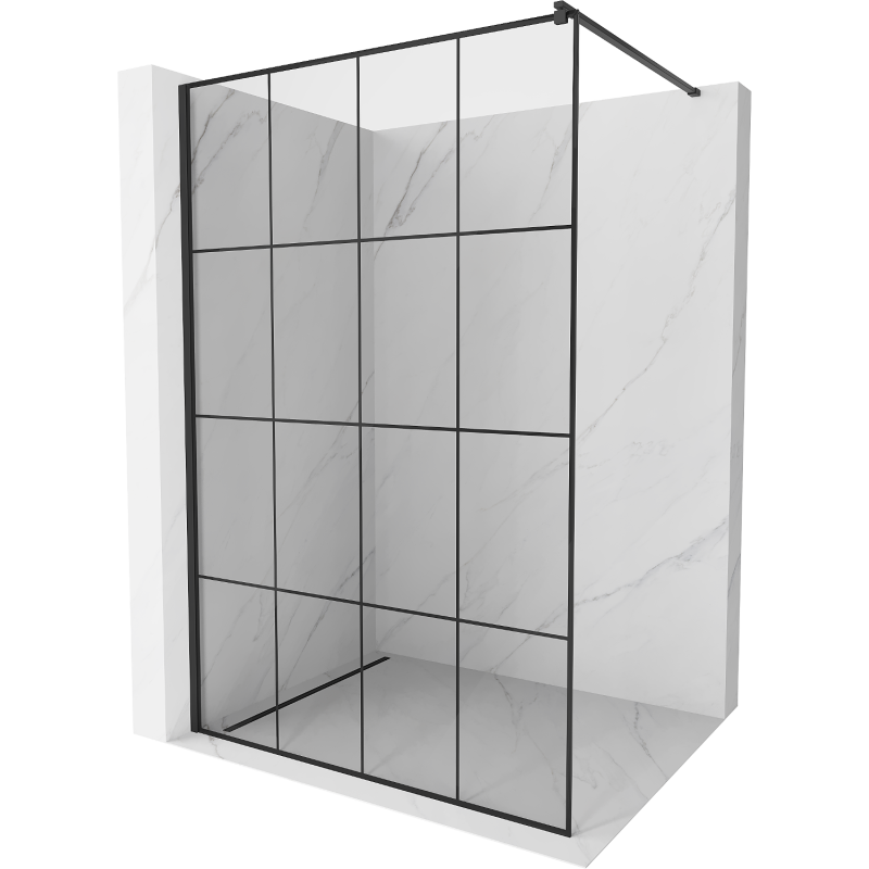 Mexen Kioto pannello doccia a muro Walk-in 130 x 200 cm, griglia nera 8 mm, nero - 800-130-101-70-77