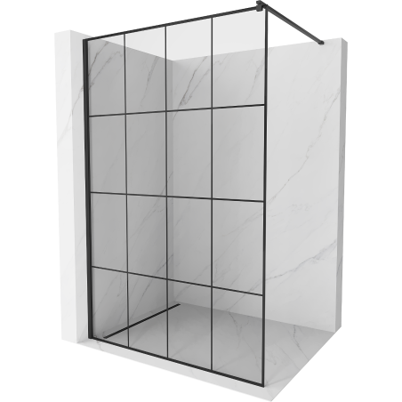 Mexen Kioto pannello doccia a muro Walk-in 130 x 200 cm, griglia nera 8 mm, nero - 800-130-101-70-77