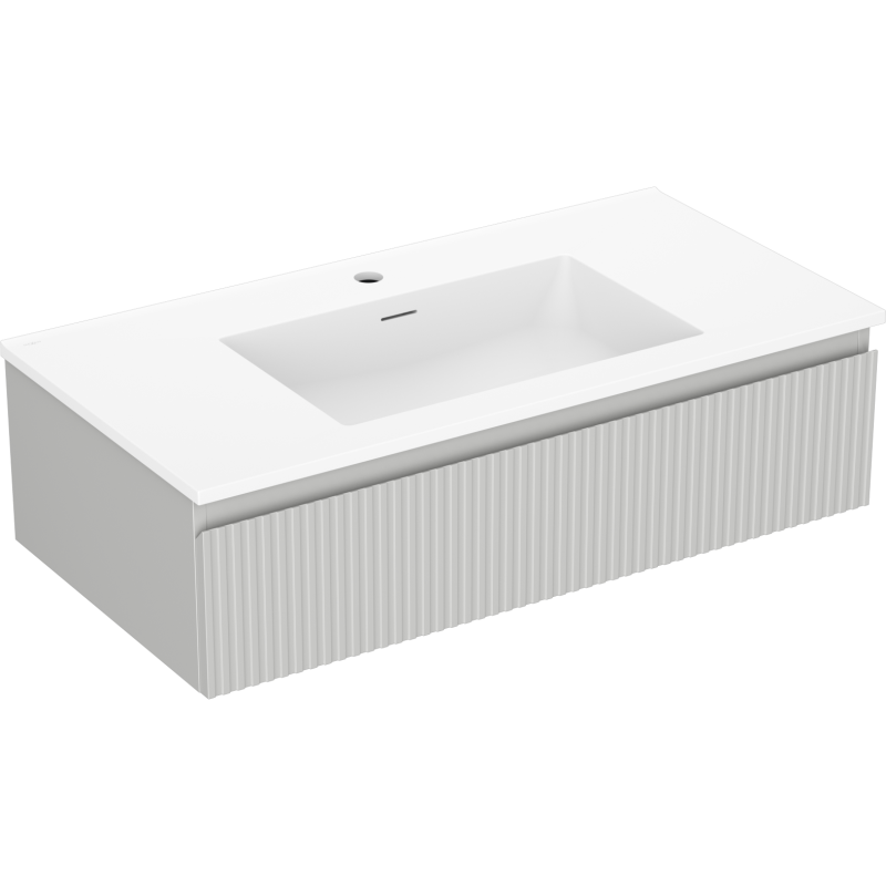 Mexen Rivel badkamerkast 90 cm met Otis wastafel, 1 lade, gegroefd, grijs mat/wit mat - 91A20-09023-1-BF62-W18M01