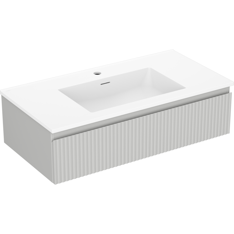 Mexen Rivel Bathroom Cabinet 90 cm with Otis Sink, 1 Drawer, Fluted, Grey Matte/White Matte - 91A20-09023-1-BF62-W18M01