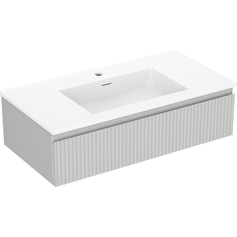 Mexen Rivel gabinete de baño de 90 cm con lavabo Otis, 1 cajón, ranurado, gris mate/blanco mate - 91A20-09023-1-BF62-W18M01