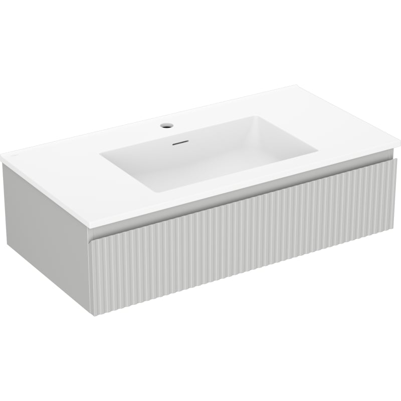 Mexen Rivel szafka łazienkowa 90 cm z umywalką Otis, 1 szuflada, ryflowana , szara mat/biała mat - 91A20-09023-1-BF62-W18M01