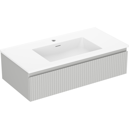 Mexen Rivel Bathroom Cabinet 90 cm with Otis Sink, 1 Drawer, Fluted, Grey Matte/White Matte - 91A20-09023-1-BF62-W18M01