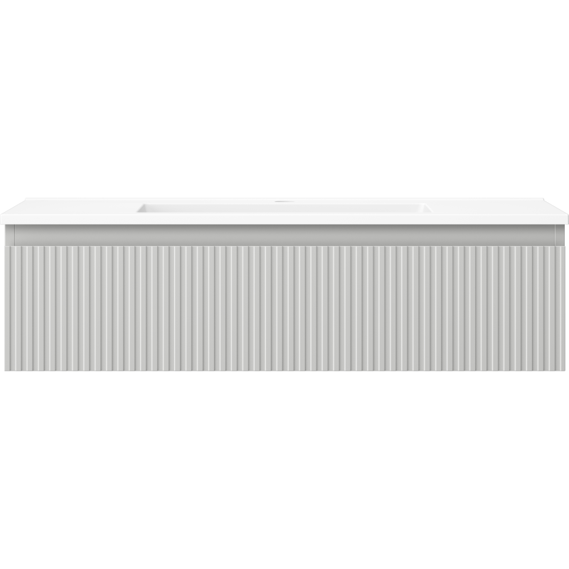 Mexen Rivel Badezimmerschrank 90 cm mit Waschbecken Otis, 1 Schublade, geriffelt, grau matt/weiß matt