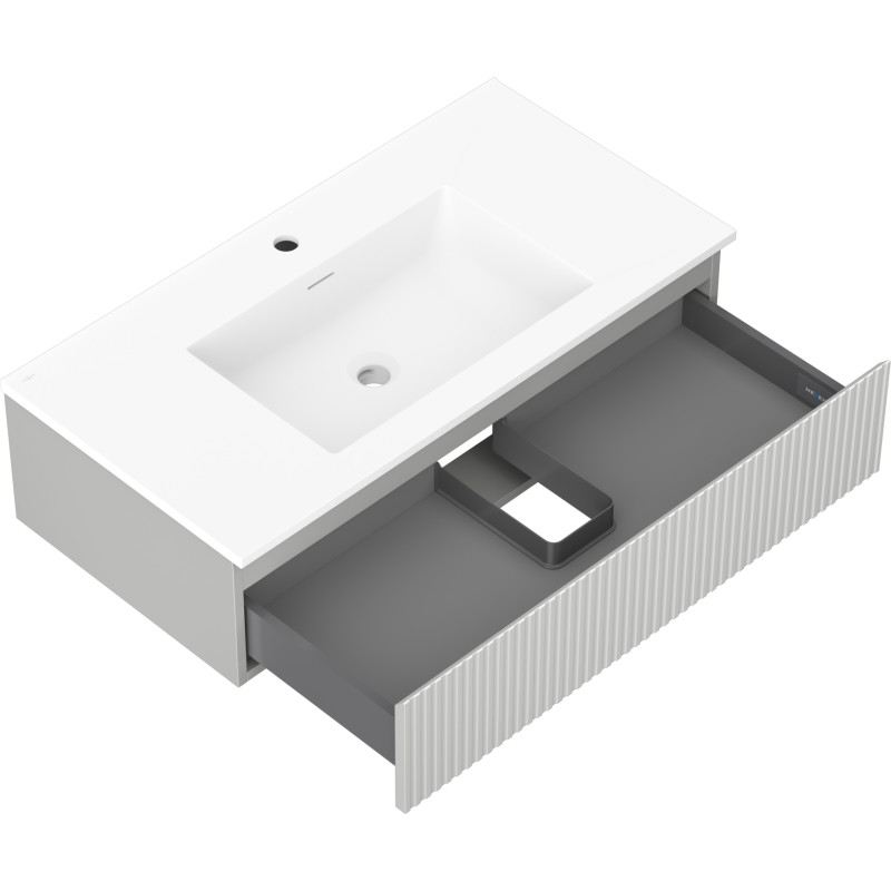 Mexen Rivel badkamerkast 90 cm met wastafel Otis, 1 lade, geribbeld, grijs mat/wit mat - 91A20-09023-1-BF62-W18M01