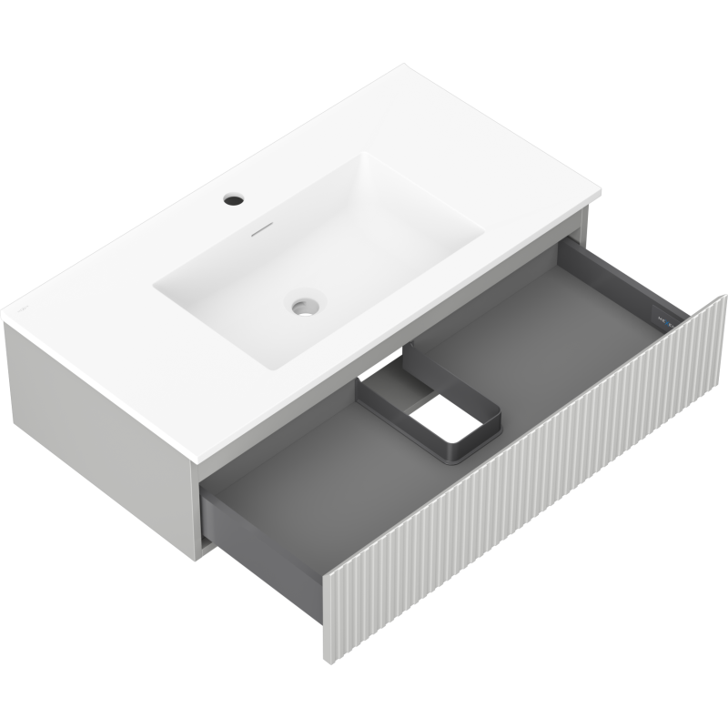Mexen Rivel mueble de baño de 90 cm con lavabo Otis, 1 cajón, ranurado, gris mate/blanco mate - 91A20-09023-1-BF62-W18M01