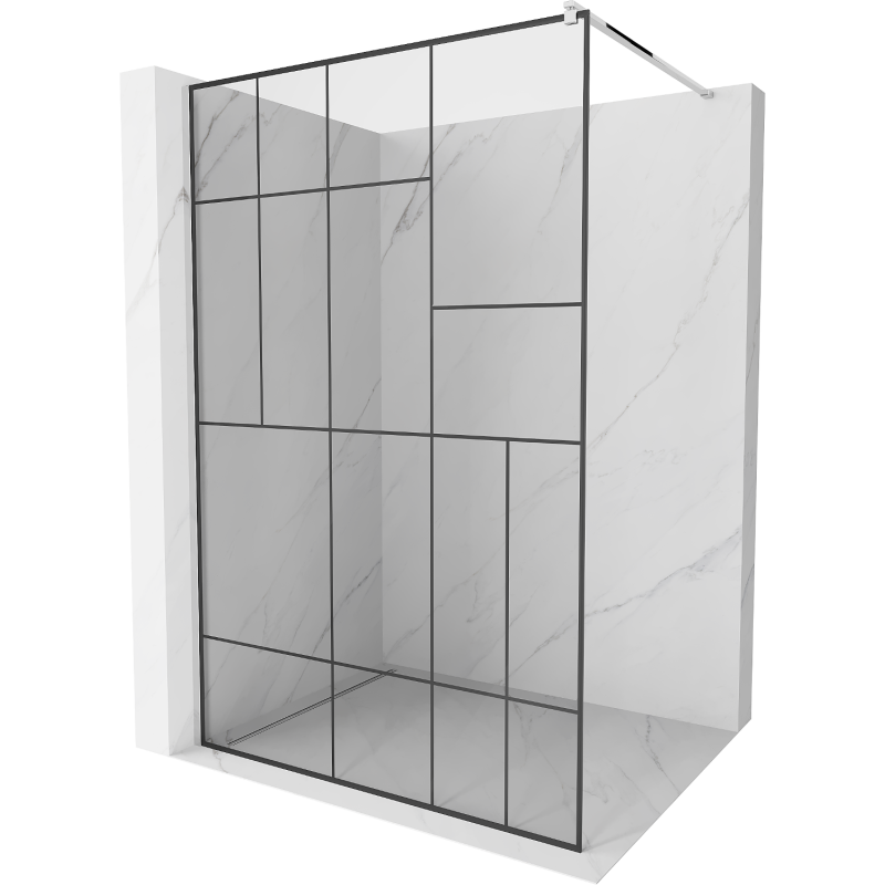 Mexen Kioto duschvägg Walk-in 120 x 200 cm, svart mönster 8 mm, krom - 800-120-101-01-78