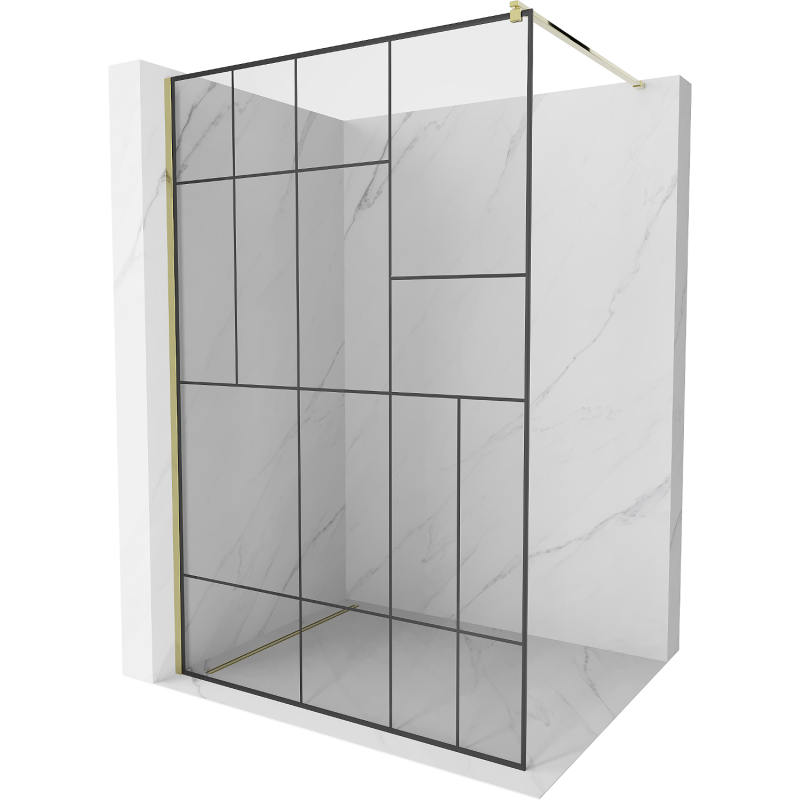 Mexen Kioto Duschwand Walk-in 100 x 200 cm, schwarzes Muster 8 mm, gold - 800-100-101-50-78