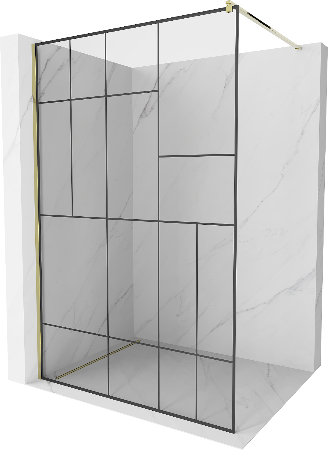 Mexen Kioto ścianka prysznicowa Walk-in 110 x 200 cm, czarny wzór 8 mm, złota - 800-110-101-50-78