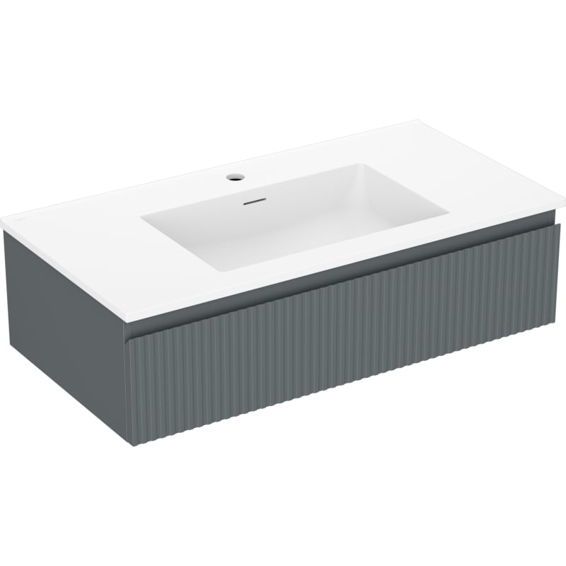 Mexen Rivel szafka łazienkowa 90 cm z umywalką Otis, 1 szuflada, ryflowana , grafit mat/biała mat - 91A20-09023-1-BF66-W18M01