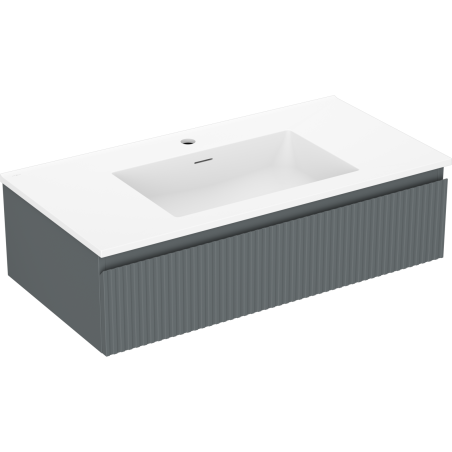 Mexen Rivel szafka łazienkowa 90 cm z umywalką Otis, 1 szuflada, ryflowana , grafit mat/biała mat - 91A20-09023-1-BF66-W18M01