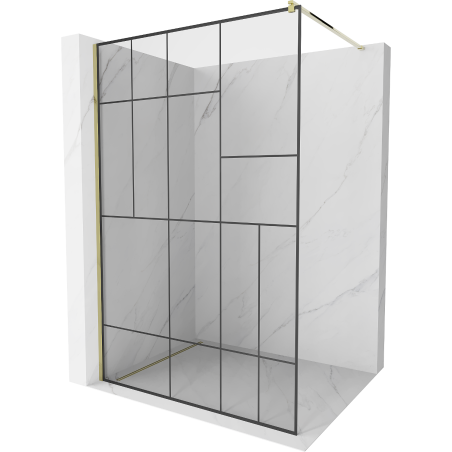 Mexen Kioto Duschwand Walk-in 120 x 200 cm, schwarzes Muster 8 mm, gold - 800-120-101-50-78