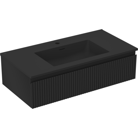 Mexen Rivel meuble de salle de bain 90 cm avec lavabo Otis, 1 tiroir, rainuré, noir mat - 91A20-09023-1-BF71-W18M71