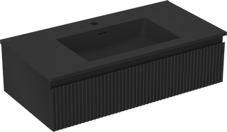 Mexen Rivel mobiletto da bagno 90 cm con lavabo Otis, 1 cassetto, scanalato, nero opaco - 91A20-09023-1-BF71-W18M71