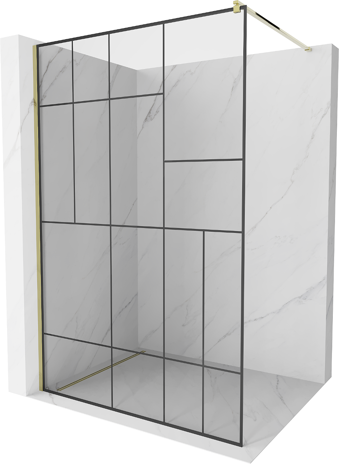 Mexen Kioto ścianka prysznicowa Walk-in 130 x 200 cm, czarny wzór 8 mm, złota - 800-130-101-50-78