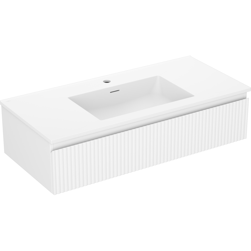 Mexen Rivel meuble de salle de bain 100 cm avec lavabo Otis, 1 tiroir, rainuré, blanc mat - 91A20-10023-1-BF01-W18M01
