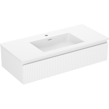 Mexen Rivel meuble de salle de bain 100 cm avec lavabo Otis, 1 tiroir, rainuré, blanc mat - 91A20-10023-1-BF01-W18M01