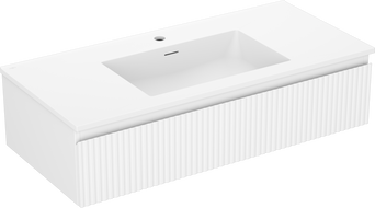 Mexen Rivel bathroom cabinet 100 cm with Otis sink, 1 drawer, grooved, white matte - 91A20-10023-1-BF01-W18M01