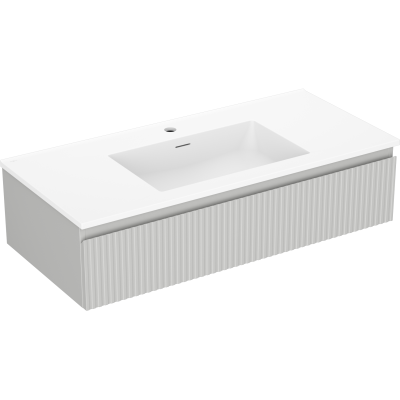 Mexen Rivel armário de casa de banho 100 cm com lavatório Otis, 1 gaveta, canelado, cinza mate/branco mate