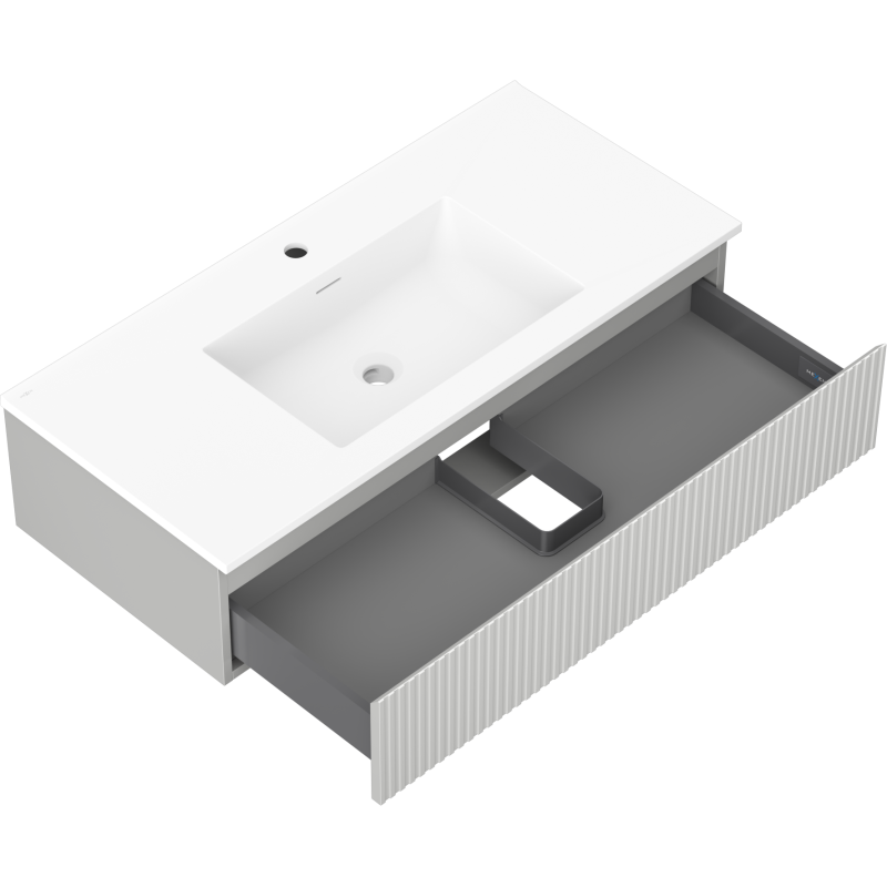 Mexen Rivel armário de casa de banho 100 cm com lavatório Otis, 1 gaveta, canelado, cinza mate/branco mate