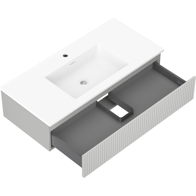 Mexen Rivel mobile da bagno 100 cm con lavabo Otis, 1 cassetto, scanalato, grigio opaco/bianco opaco - 91A20-10023-1-BF62-W18M01