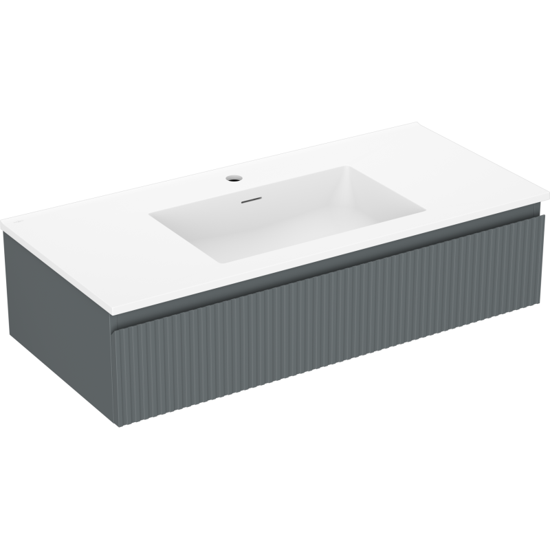 Mexen Rivel 100 cm bathroom cabinet with sink Otis, 1 drawer, fluted, graphite matte/white matte - 91A20-10023-1-BF66-W18M01