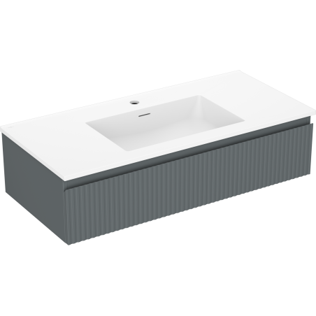 Mexen Rivel 100 cm bathroom cabinet with sink Otis, 1 drawer, fluted, graphite matte/white matte - 91A20-10023-1-BF66-W18M01