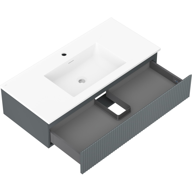 Mexen Rivel mobile da bagno 100 cm con lavandino Otis, 1 cassetto, scanalato, grafite opaco/bianco opaco