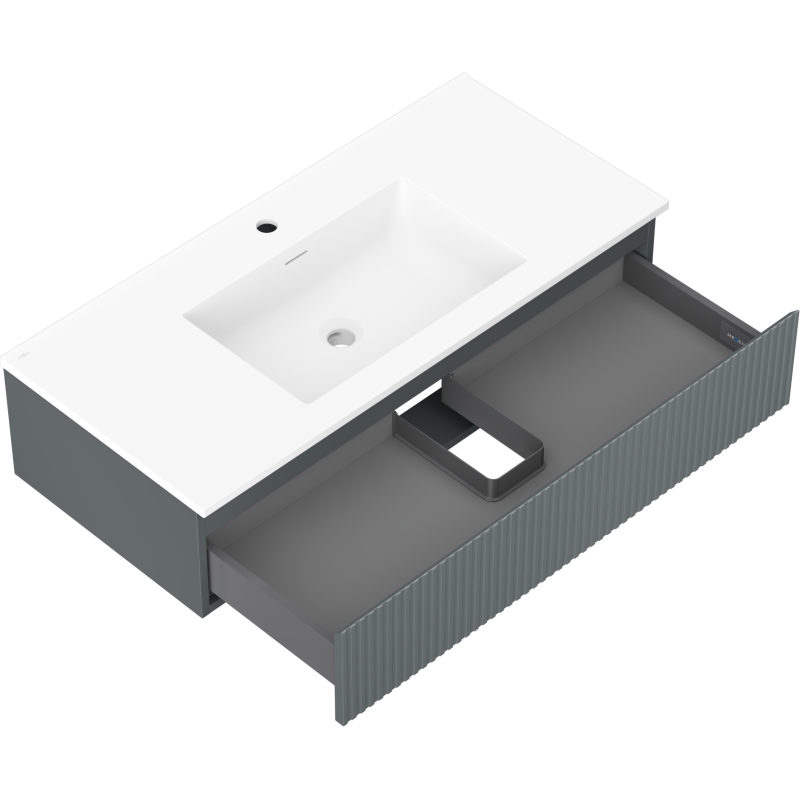 Mexen Rivel szafka łazienkowa 100 cm z umywalką Otis, 1 szuflada, ryflowana , grafit mat/biała mat - 91A20-10023-1-BF66-W18M01