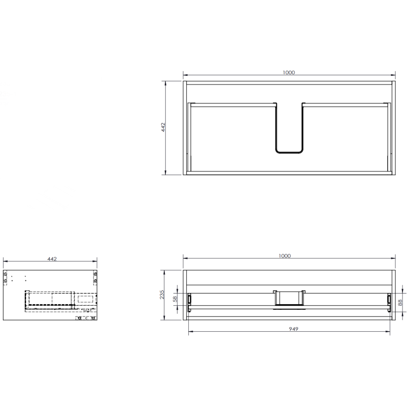 Mexen Rivel szafka łazienkowa 100 cm z umywalką Otis, 1 szuflada, ryflowana , grafit mat/biała mat - 91A20-10023-1-BF66-W18M01
