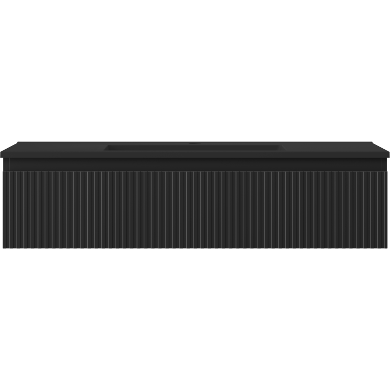 Mexen Rivel Badezimmerschrank 100 cm mit Waschbecken Otis, 1 Schublade, gerillt, schwarz matt - 91A20-10023-1-BF71-W18M71