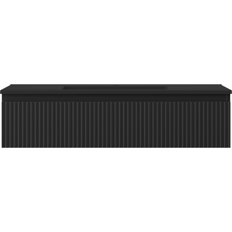 Mexen Rivel meuble de salle de bain 100 cm avec lavabo Otis, 1 tiroir, rainuré, noir mat - 91A20-10023-1-BF71-W18M71