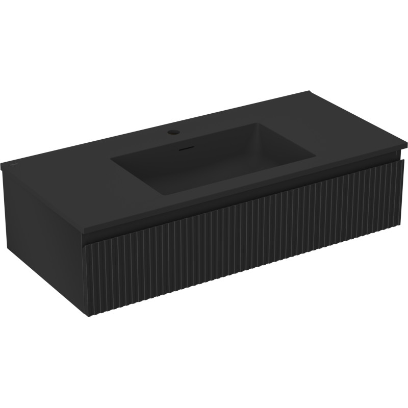 Mexen Rivel armario de baño de 100 cm con lavabo Otis, 1 cajón, ranurado, negro mate - 91A20-10023-1-BF71-W18M71