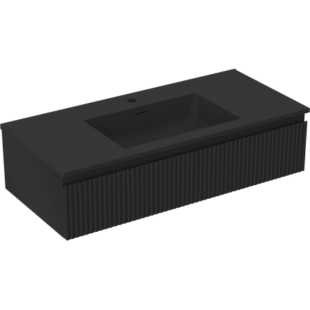 Mexen Rivel Badezimmerschrank 100 cm mit Waschbecken Otis, 1 Schublade, geriffelt, schwarz matt - 91A20-10023-1-BF71-W18M71