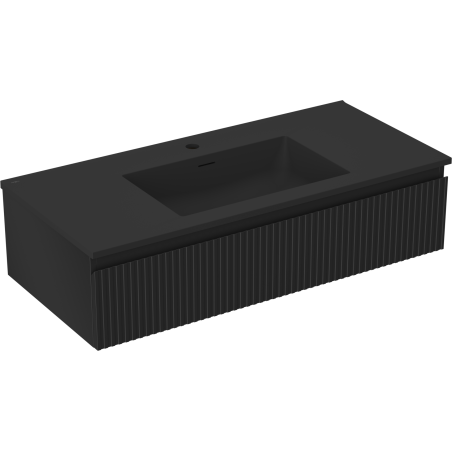 Mexen Rivel meuble de salle de bain 100 cm avec lavabo Otis, 1 tiroir, rainuré, noir mat - 91A20-10023-1-BF71-W18M71