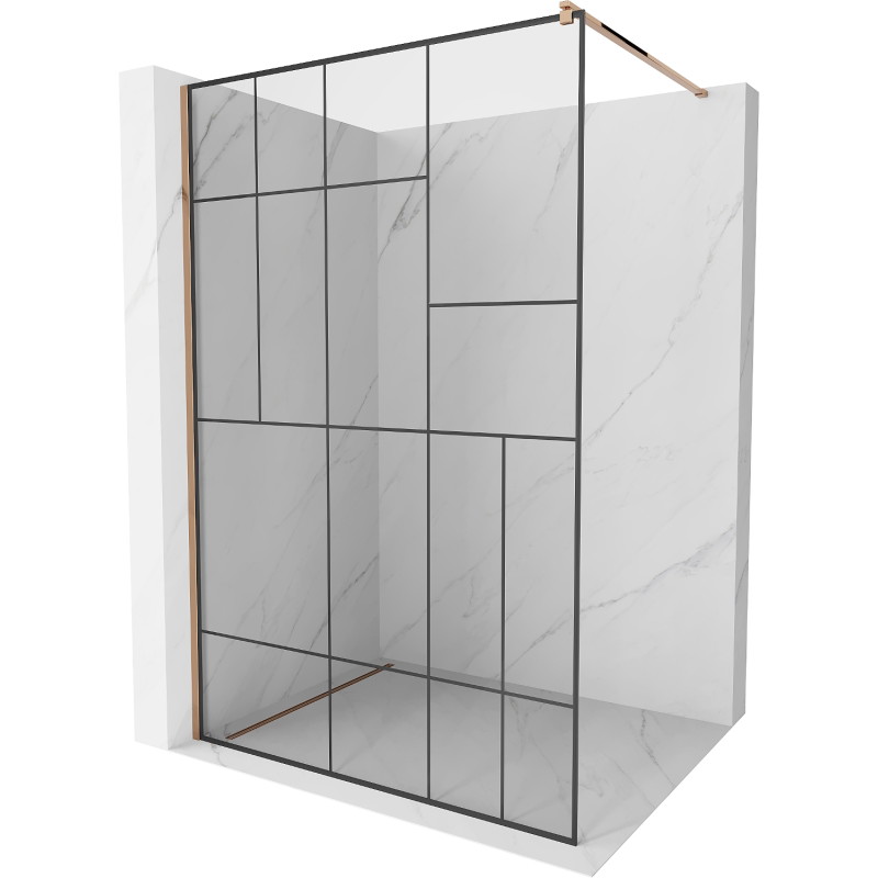 Mexen Kioto Dušisein Walk-in 90 x 200 cm, must muster 8 mm, roosa kuld - 800-090-101-60-78