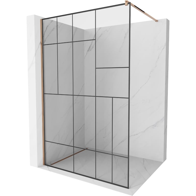 Mexen Kioto Tuš pregrada Walk-in 100 x 200 cm, crni uzorak 8 mm, roza zlato - 800-100-101-60-78