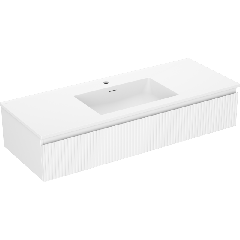 Mexen Rivel meuble de salle de bain 120 cm avec lavabo Otis, 1 tiroir, rainuré, blanc mat - 91A20-12023-1-BF01-W18M01