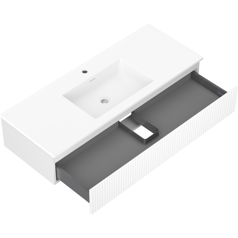 Mexen Rivel armario de baño 120 cm con lavabo Otis, 1 cajón, acanalado, blanco mate - 91A20-12023-1-BF01-W18M01
