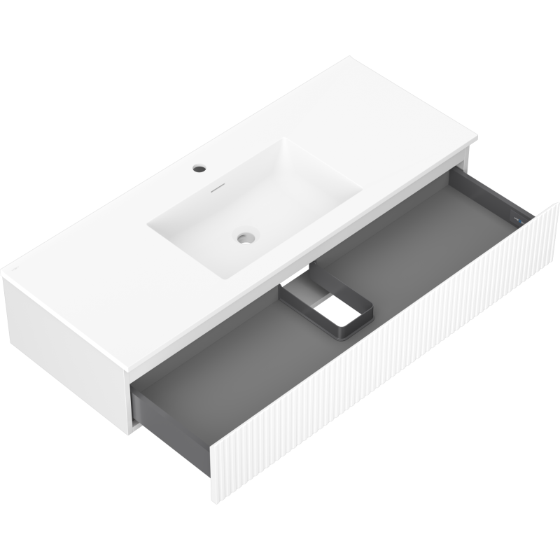 Mexen Rivel meuble de salle de bain 120 cm avec lavabo Otis, 1 tiroir, rainuré, blanc mat - 91A20-12023-1-BF01-W18M01