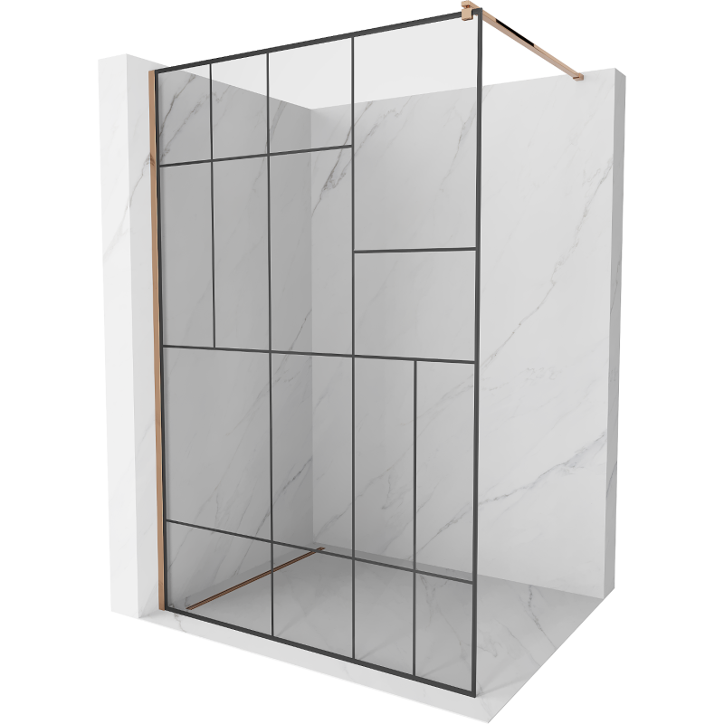 Mexen Kioto paroi de douche Walk-in 130 x 200 cm, motif noir 8 mm, or rose - 800-130-101-60-78