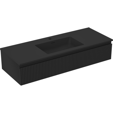 Mexen Rivel Badezimmerschrank 120 cm mit Waschbecken Otis, 1 Schublade, geriffelt, schwarz matt - 91A20-12023-1-BF71-W18M71