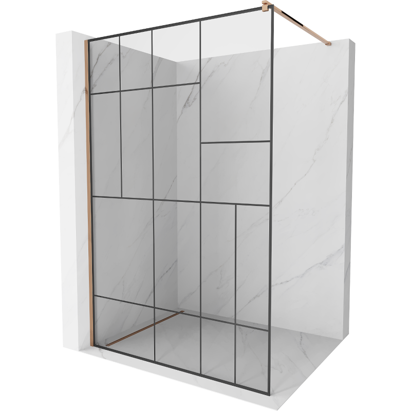 Mexen Kioto Walk-in douchewand 140 x 200 cm, zwart patroon 8 mm, roze goud - 800-140-101-60-78