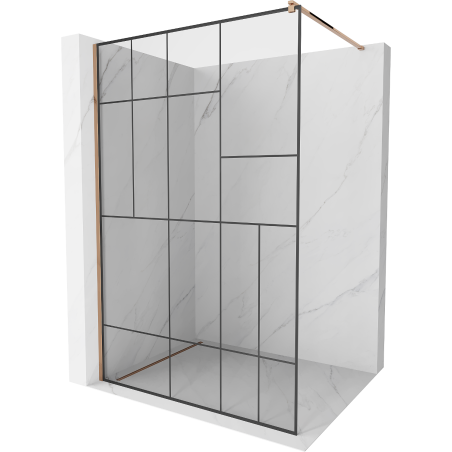Mexen Kioto douchewand Walk-in 140 x 200 cm, zwart patroon 8 mm, roze goud - 800-140-101-60-78