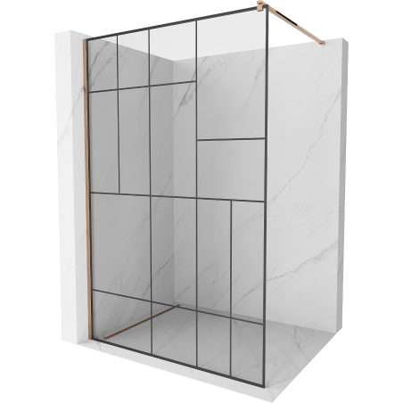 Mexen Kioto mampara de ducha Walk-in 140 x 200 cm, patrón negro 8 mm, oro rosa - 800-140-101-60-78