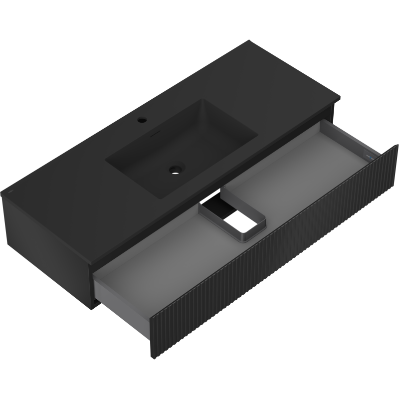 Mexen Rivel armario de baño 120 cm con lavabo Otis, 1 cajón, ranurado, negro mate - 91A20-12023-1-BF71-W18M71