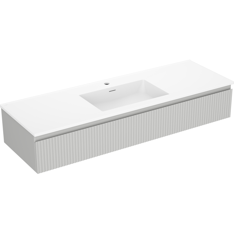 Mexen Rivel armário de casa de banho 140 cm com lavatório Otis, 1 gaveta, ranhurado, cinza mate/branco mate