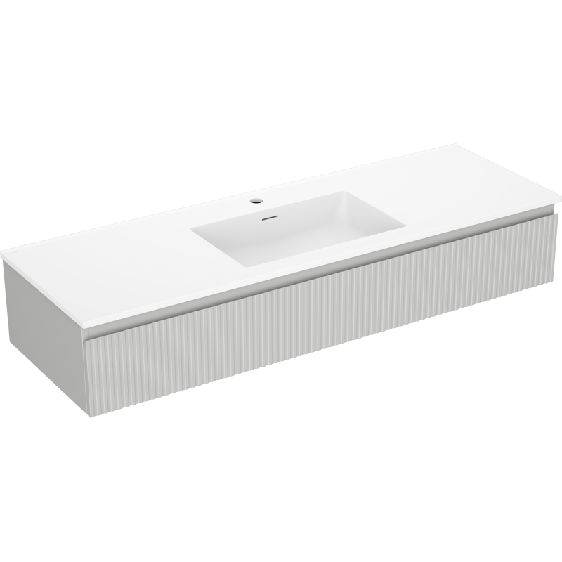 Mexen Rivel mobiletto da bagno 140 cm con lavabo Otis, 1 cassetto, scanalato, grigio opaco/bianco opaco