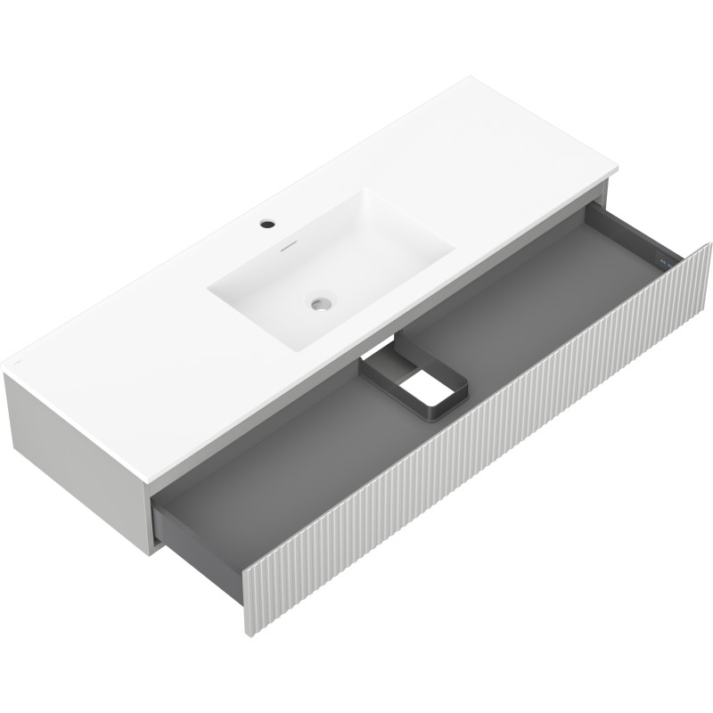 Mexen Rivel badkamerkast 140 cm met wastafel Otis, 1 lade, geribbeld, grijs mat/wit mat - 91A20-14023-1-BF62-W18M01